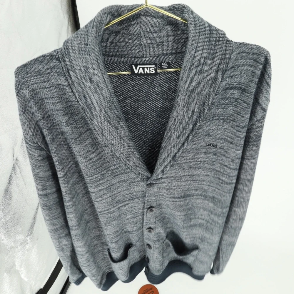Vans Off The Wall Mens XXL Gray Marl Shawl Collar Button Front Cardigan Sweater